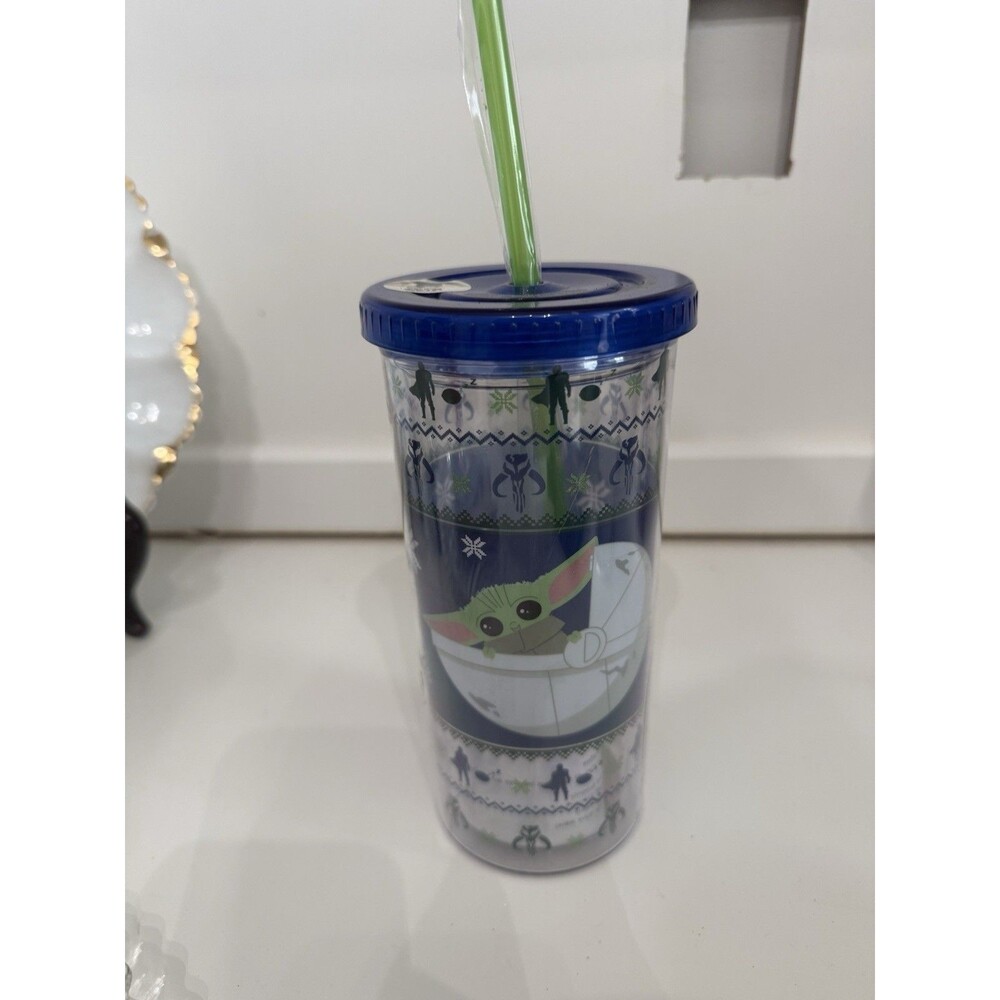 Star Wars Christmas Tumblr W/Straw Baby Yoda/Grogu Snowflakes 20oz Acrylic Cup